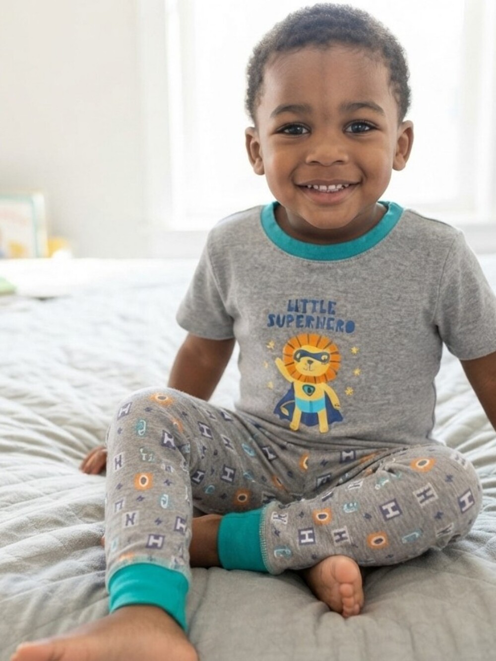Lily & Dan 3T Little Superhero Pajama Set - Gray and Teal